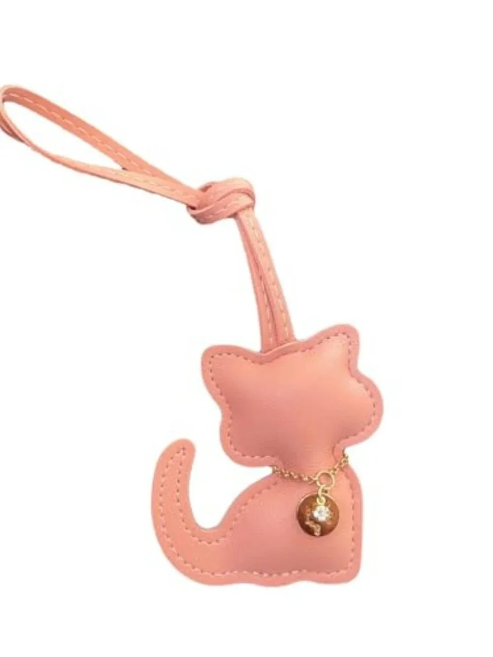Cat Vegan Leather Bag Charm Rhinestone Purse Keychain Handbag Tote Accessory